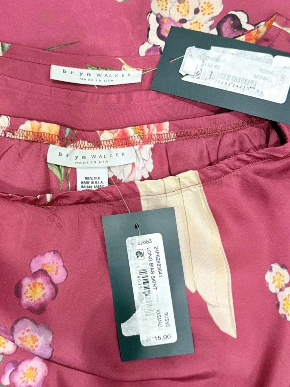 Bryn Walker NWT XXS Burgundy Silk Crane Floral  Print Skirt & Top Set $360 - Picture 14 of 16